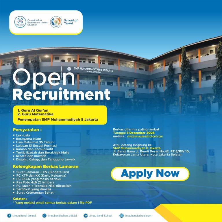 Open Recruitment SMP Muhammadiyah 8 Jakarta, Kesempatan Bergabung bagi Guru Al-Qur’an dan Matematika