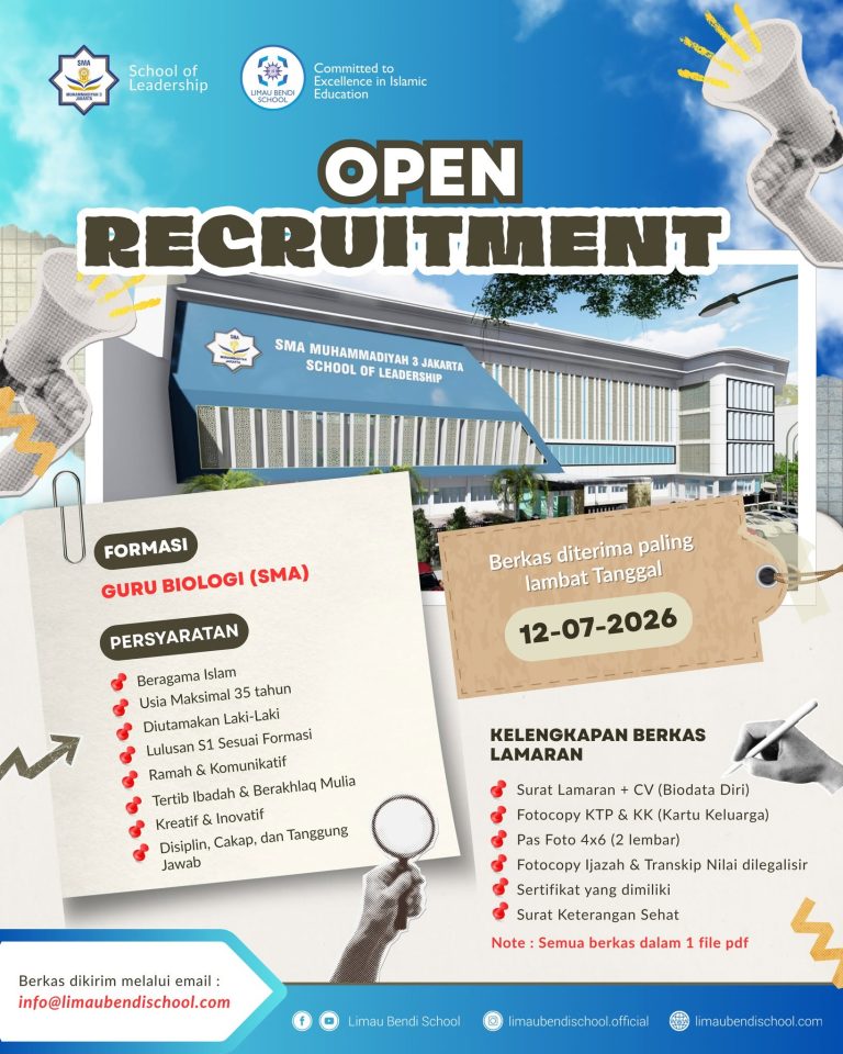 Open Recruitment! SMA Muhammadiyah 3 Jakarta Membuka Kesempatan Berkarier sebagai Guru Biologi