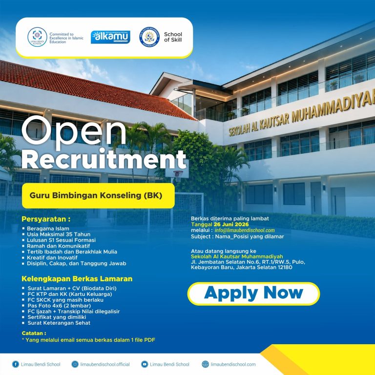 Open Recruitment Guru BK, Sekolah Al Kautsar Muhammadiyah Cari Pendidik Profesional