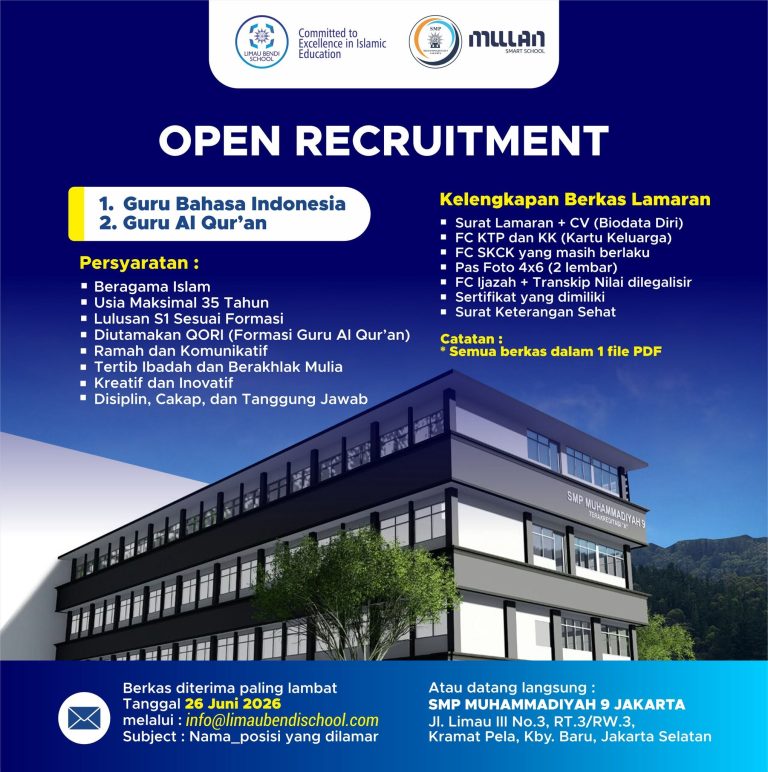 Open Recruitment! SMP Muhammadiyah 9 Jakarta Cari Guru Bahasa Indonesia dan Guru Al-Qur’an