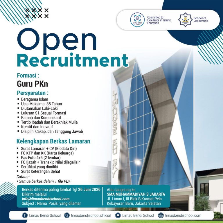 Open Recruitment Guru PKn, SMA Muhammadiyah 3 Jakarta Ajak Pendidik Berkualitas Bergabung